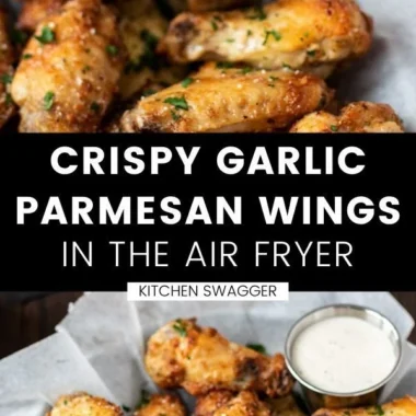 Crispy Air Fryer Garlic Parmesan Wings garnished with herbs