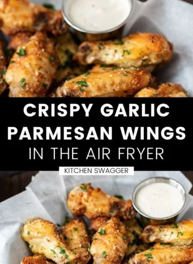 Crispy Air Fryer Garlic Parmesan Wings garnished with herbs