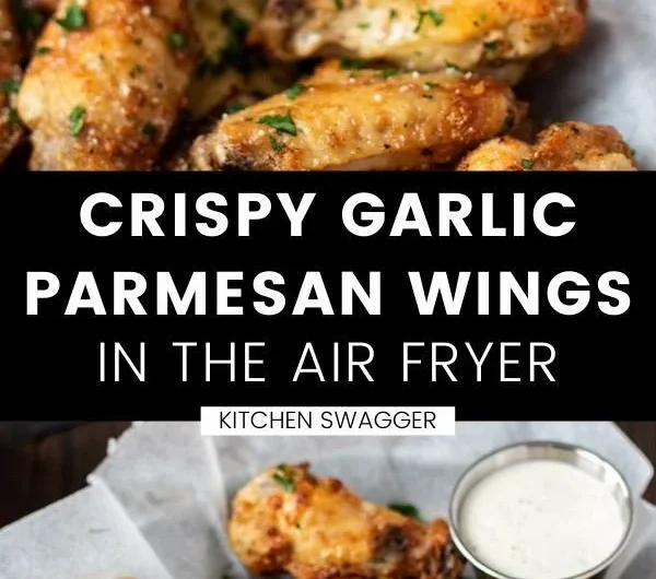 Crispy Air Fryer Garlic Parmesan Wings garnished with herbs