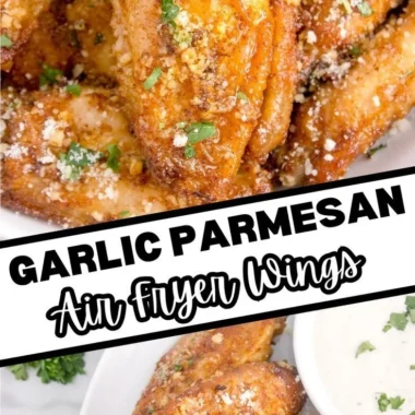 Crispy Air Fryer Garlic Parmesan Wings garnished with parsley on a plate