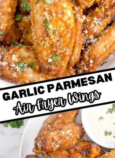 Crispy Air Fryer Garlic Parmesan Wings garnished with parsley on a plate