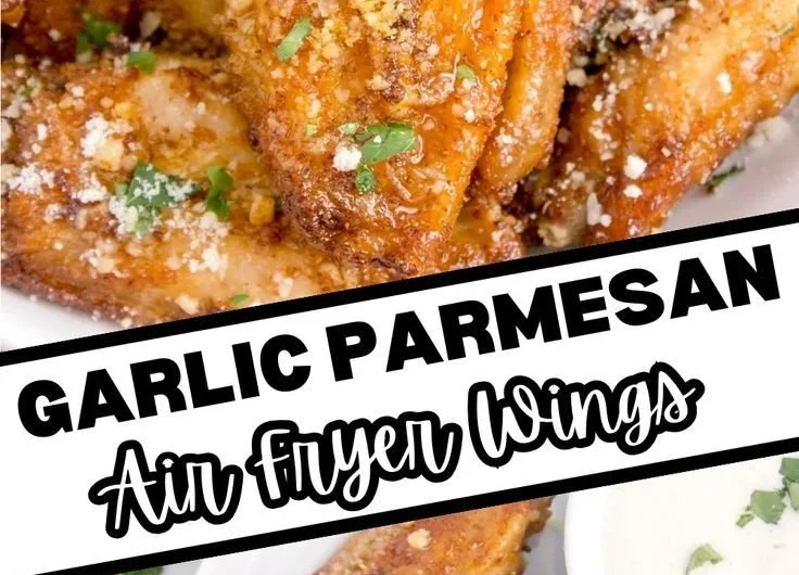 Crispy Air Fryer Garlic Parmesan Wings garnished with parsley on a plate