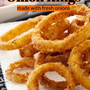 Crispy air fryer onion rings served on a plate