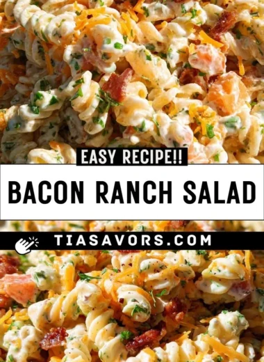 Delicious Bacon Ranch Pasta Salad served in a bowl with colorful vegetables.