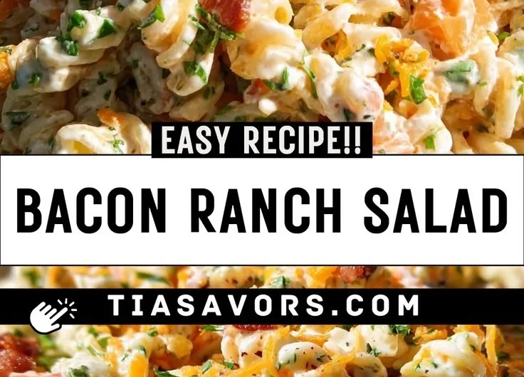 Delicious Bacon Ranch Pasta Salad served in a bowl with colorful vegetables.