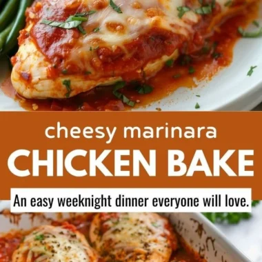 Baked chicken with marinara sauce and mozzarella cheese, fresh herbs on top