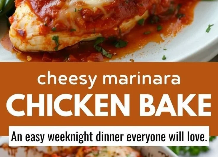 Baked chicken with marinara sauce and mozzarella cheese, fresh herbs on top