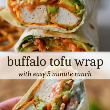 Buffalo Tofu Wrap with fresh ingredients and spicy sauce