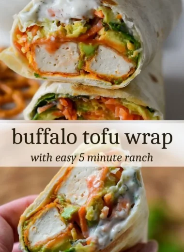 Buffalo Tofu Wrap with fresh ingredients and spicy sauce