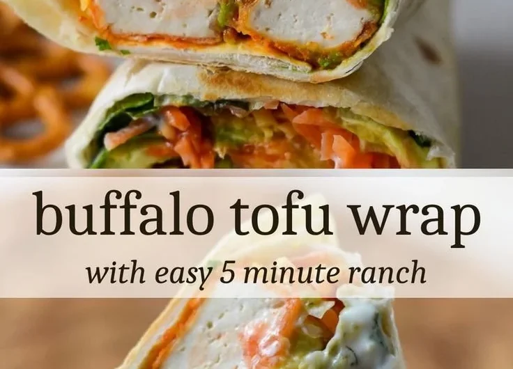 Buffalo Tofu Wrap with fresh ingredients and spicy sauce