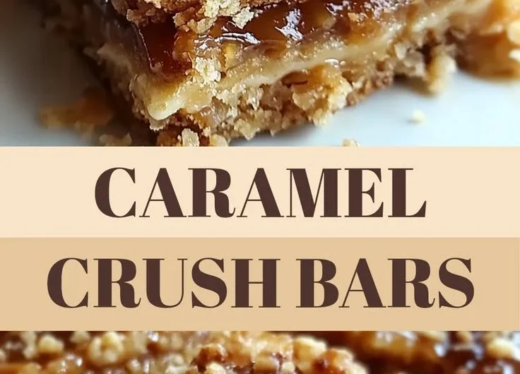 Delicious Caramel Crush Bars stacked on a plate