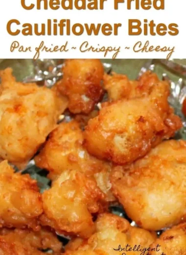 Crispy cheddar fried cauliflower bites on a serving plate
