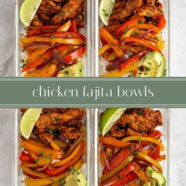 Colorful Chicken Fajita Meal Prep Bowls with fresh vegetables and seasoning