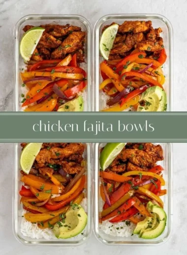 Colorful Chicken Fajita Meal Prep Bowls with fresh vegetables and seasoning