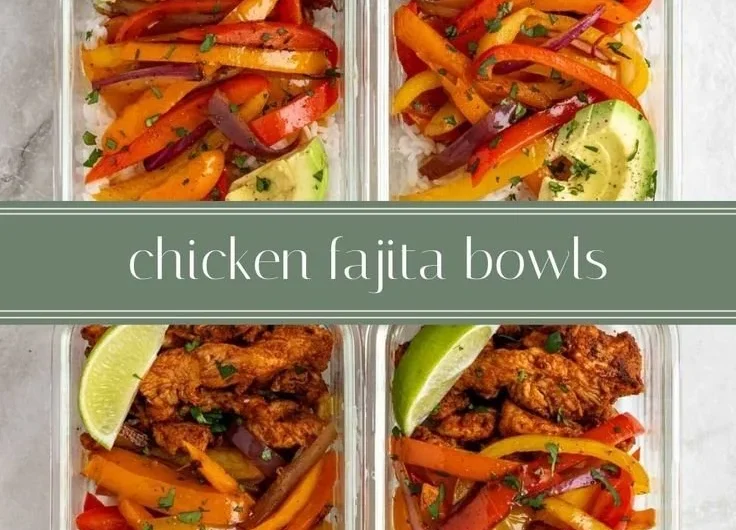 Colorful Chicken Fajita Meal Prep Bowls with fresh vegetables and seasoning