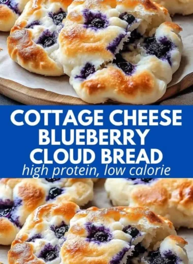 Cottage Cheese Blueberry Cloud Bread served on a plate with fresh blueberries