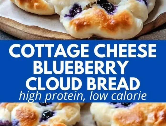 Cottage Cheese Blueberry Cloud Bread served on a plate with fresh blueberries