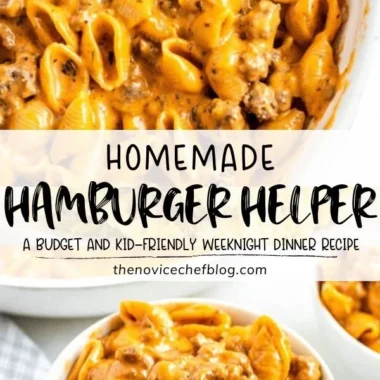 Creamy cheese pasta with ground beef in a bowl garnished with parsley