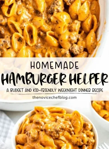 Creamy cheese pasta with ground beef in a bowl garnished with parsley