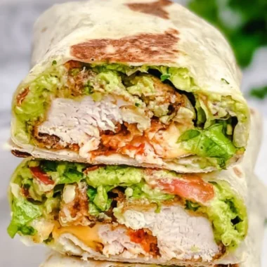 Delicious crispy chicken wrap with fresh vegetables and sauces