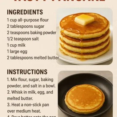 Stack of fluffy pancakes served with syrup and berries on a plate