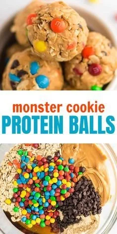 Delicious homemade protein balls resembling monster cookies, healthy snack recipe.