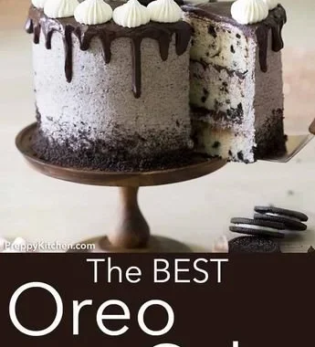 Decadent Oreo Cake with cream frosting and chocolate cookie crumbles