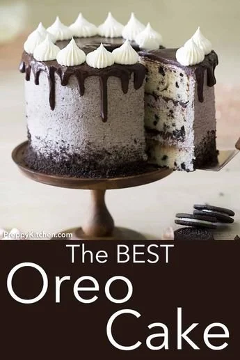 Decadent Oreo Cake with cream frosting and chocolate cookie crumbles