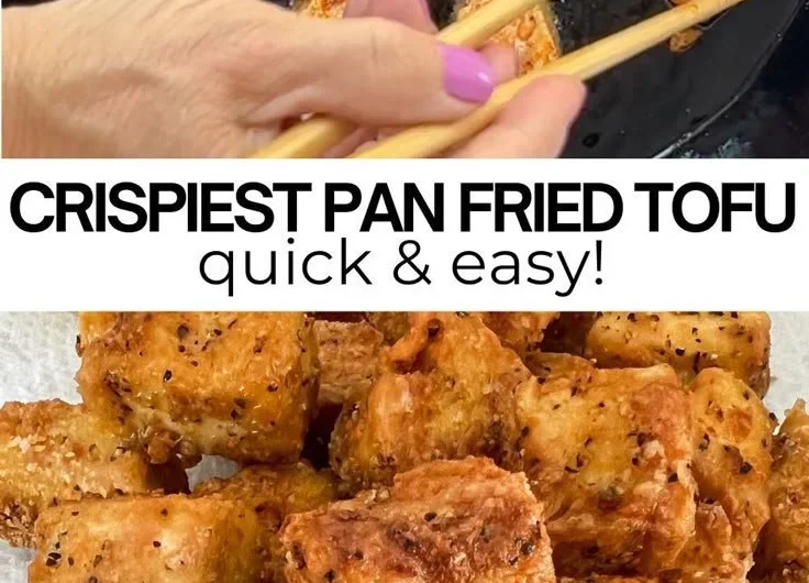 Ultimate crispy pan-fried tofu on a plate garnished with herbs