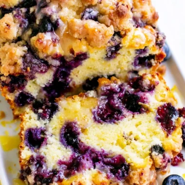 Blueberry and lemon loaf baked with fresh blueberries and zesty lemon flavor