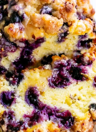 Blueberry and lemon loaf baked with fresh blueberries and zesty lemon flavor