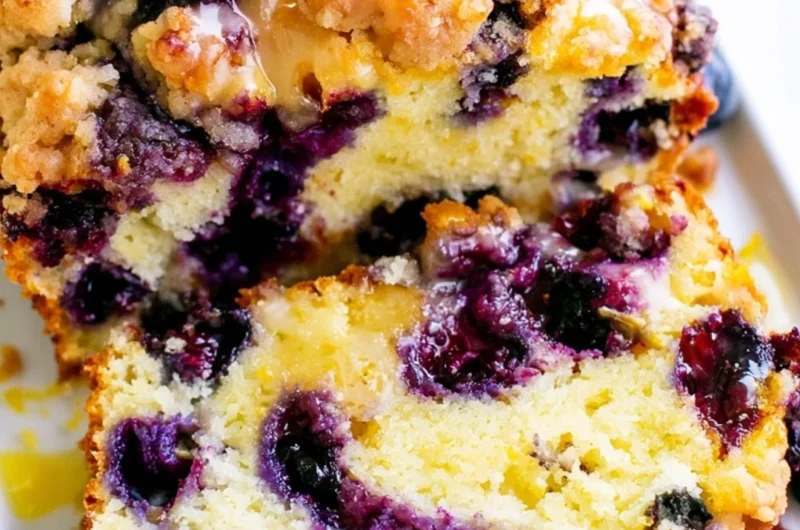 Blueberry and lemon loaf baked with fresh blueberries and zesty lemon flavor