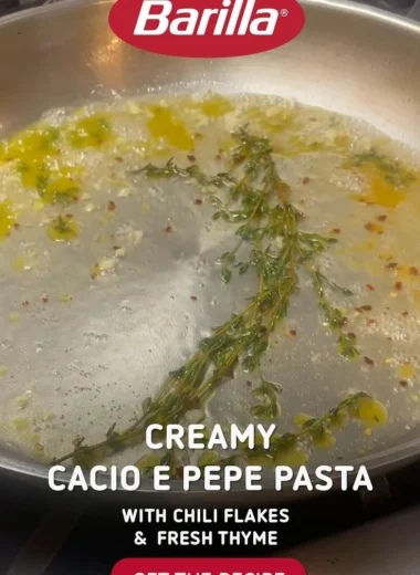 Cacio and Pepper pasta dish with a unique twist garnished with herbs.