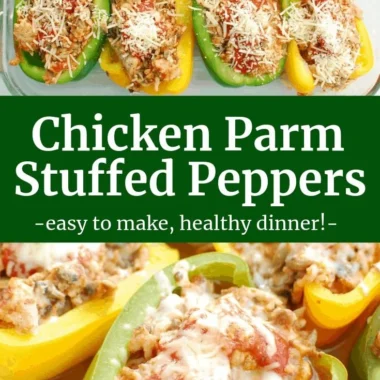 Delicious Chicken Parm stuffed peppers ready to be served.