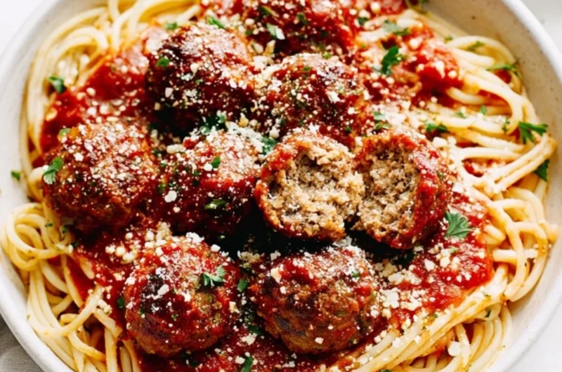 Plate of classic Italian-American style meatballs served with marinara sauce