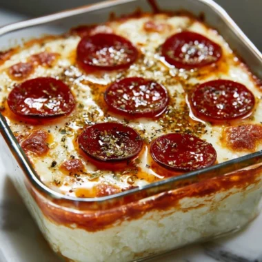 Healthy Cottage Cheese Pizza Bowl with fresh toppings and melted cheese
