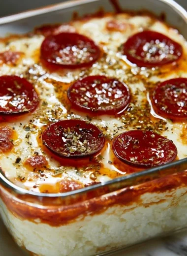Healthy Cottage Cheese Pizza Bowl with fresh toppings and melted cheese