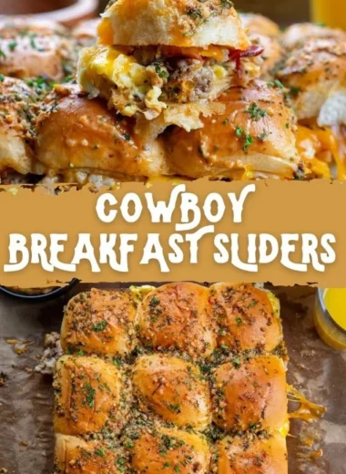 Delicious Cowboy Breakfast Sliders with eggs, bacon, and cheese