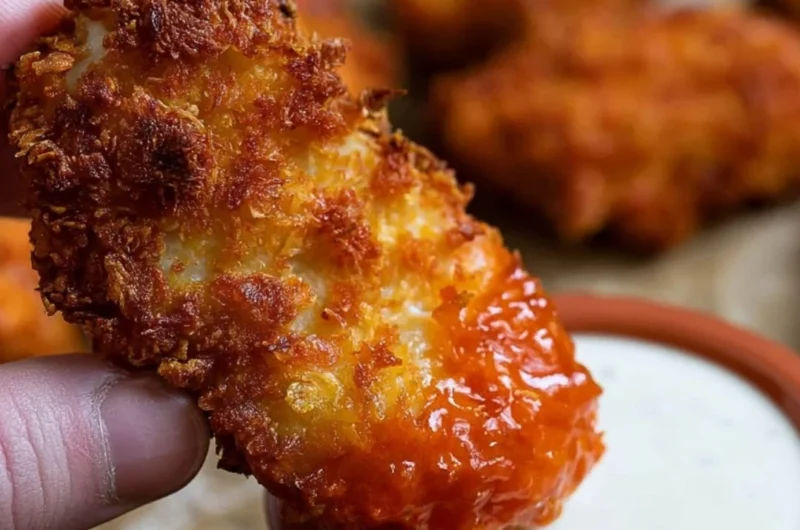 Delicious Air Fryer Buffalo Chicken served with a side of dipping sauce