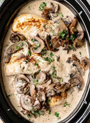 Cozy easy mushroom chicken served with herbs and spices
