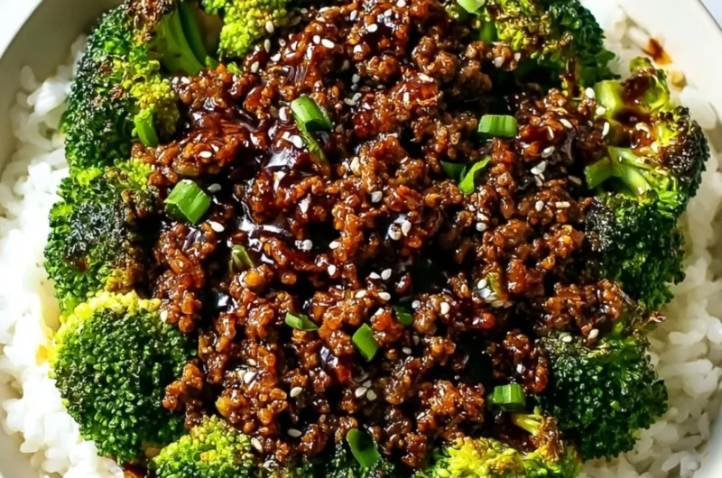 Cozy hamburger meat and broccoli dish served in a bowl