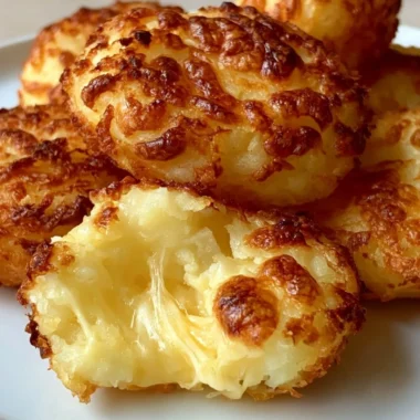 Crispy cheese puffs on a plate, golden and delicious snack.