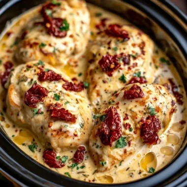 Delicious Dump and Go Crockpot Marry Me Chicken recipe ready to serve