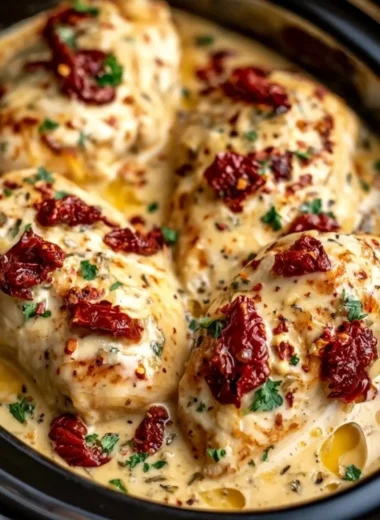 Delicious Dump and Go Crockpot Marry Me Chicken recipe ready to serve