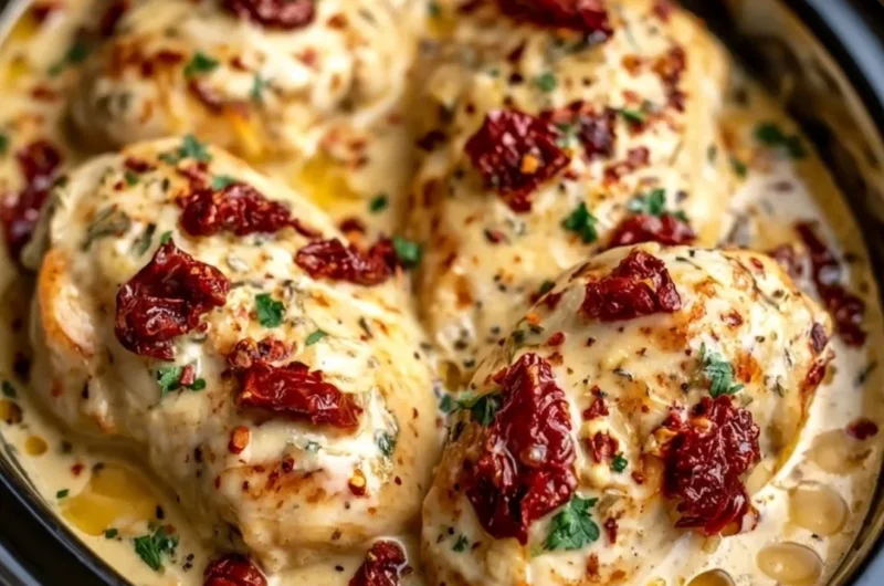 Delicious Dump and Go Crockpot Marry Me Chicken recipe ready to serve