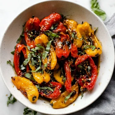 Bowl of easy roasted mini peppers, vibrant and flavorful appetizer