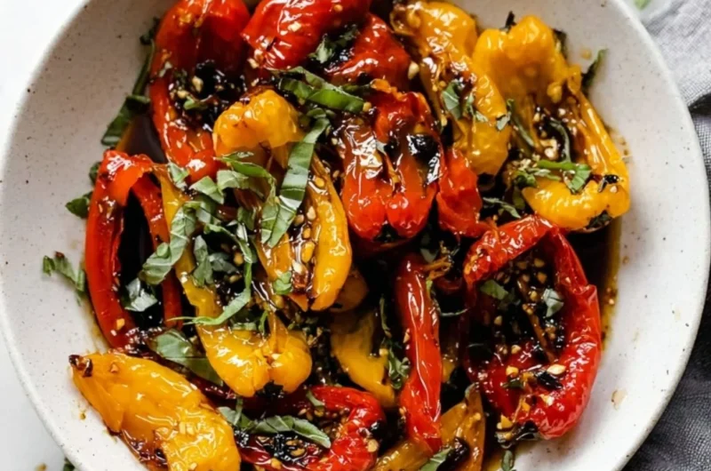 Bowl of easy roasted mini peppers, vibrant and flavorful appetizer
