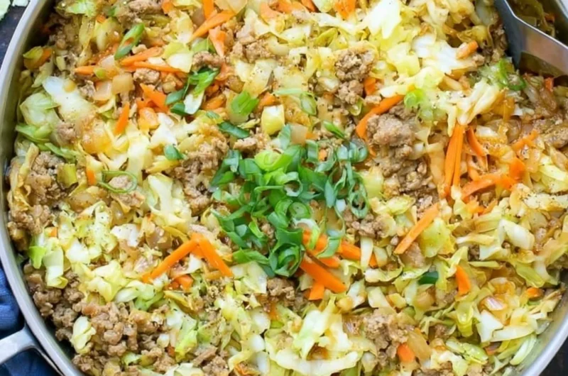 Serving of egg roll in a bowl with colorful vegetables and seasonings