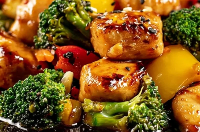 Flavorful Blackstone Griddle chicken stir fry with colorful vegetables