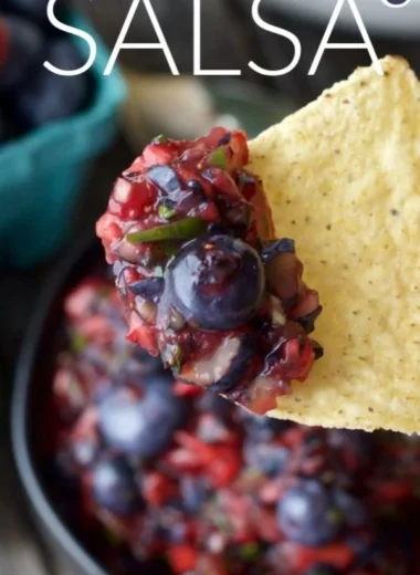 Fresh fruit blueberry salsa blended with vibrant berries and spices